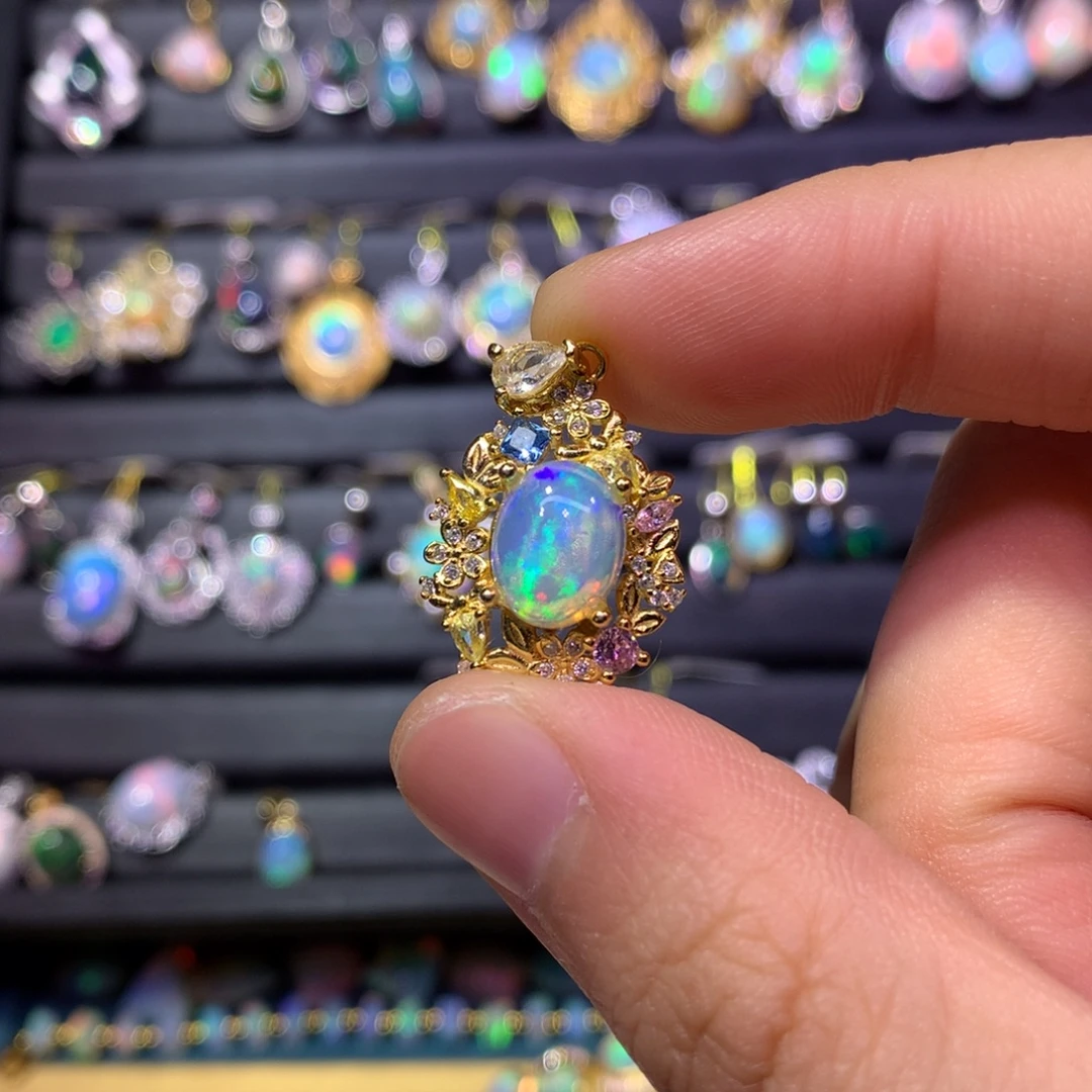 欧泊银S925镀金镶嵌戒指