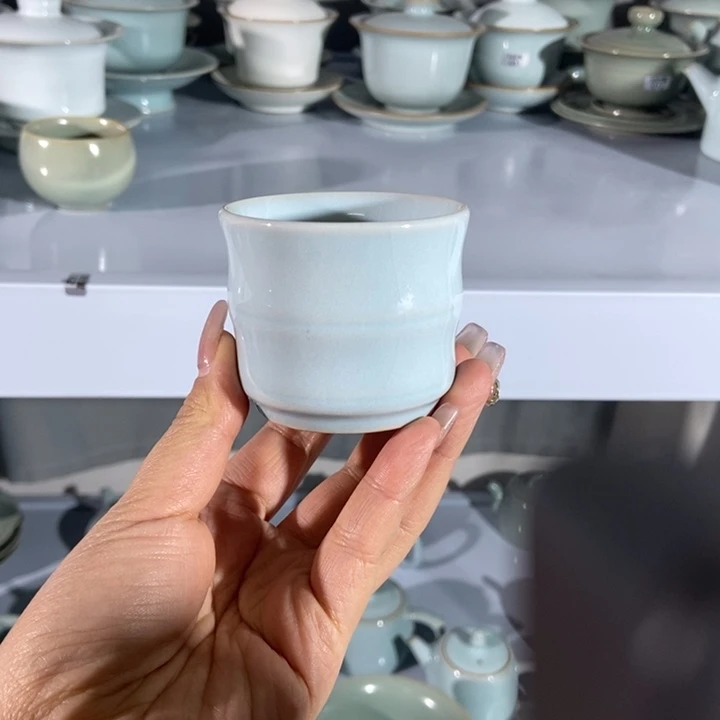 瓷片原矿天青色竹节杯