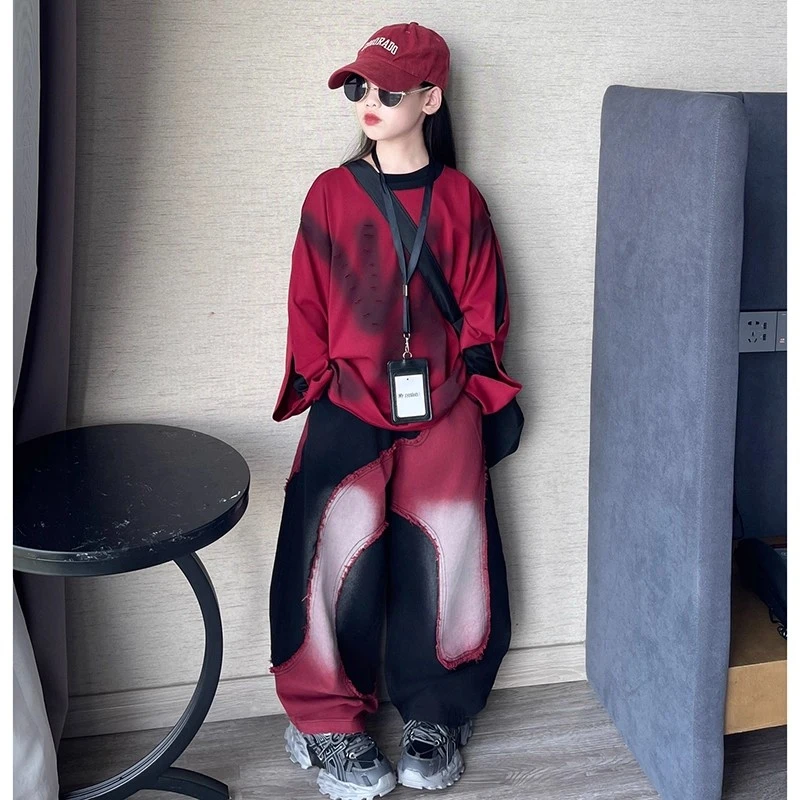 女童2025新款春秋款卫衣洋气时髦中大童休闲百搭上衣潮工装裤套装