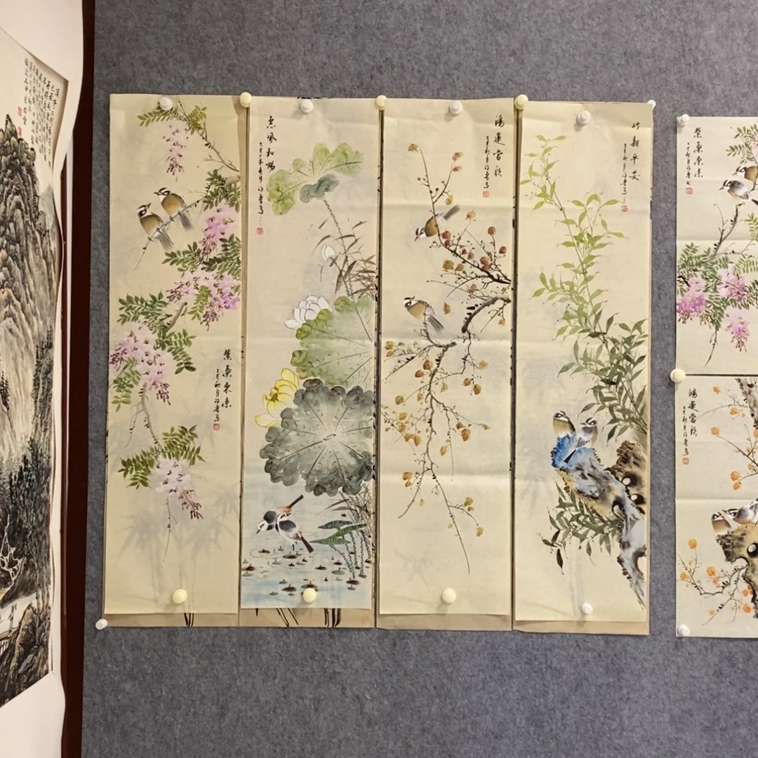 滴***鹏国画春夏秋冬四条屏