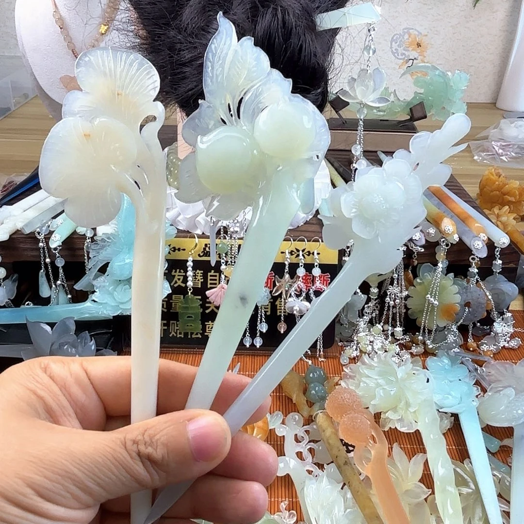蛇纹石玉合金发饰一支价格