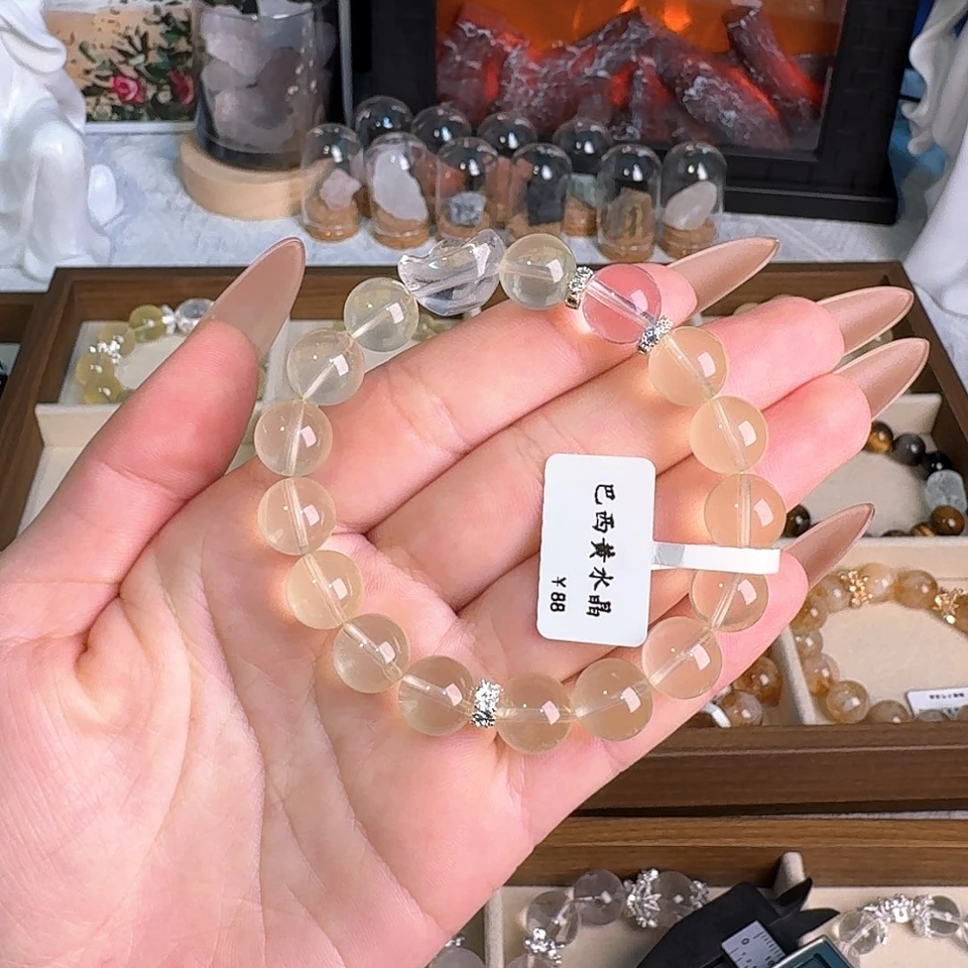 水晶手链银S925镶嵌巴西黄水晶