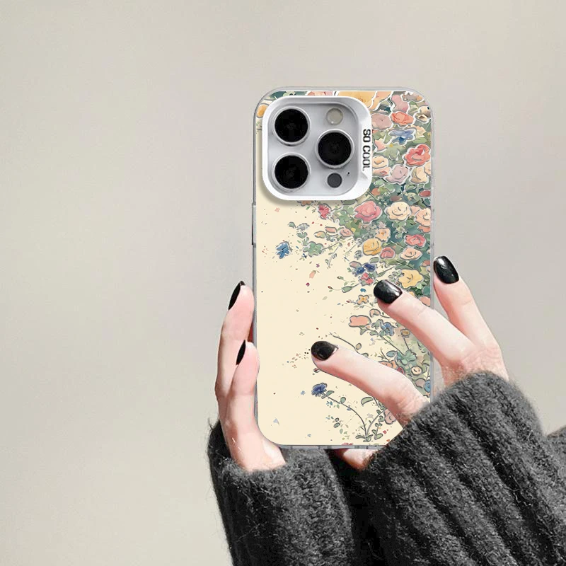 满屏花海适用于苹果16promax/15彩银手机壳oppo华为vivo小米防摔