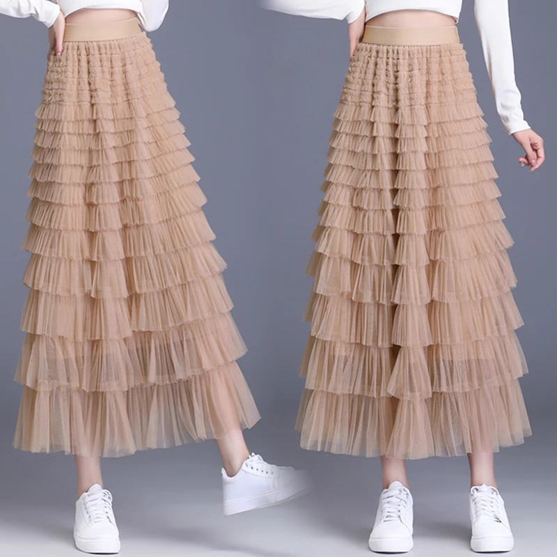 蛋糕裙长裙常规款裙子高腰显瘦半身裙痞帅纱网蓬蓬裙时尚夏季春夏