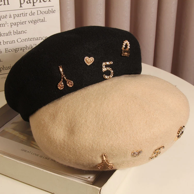 贝雷帽女秋冬韩版羊毛呢蓓蕾帽画家帽