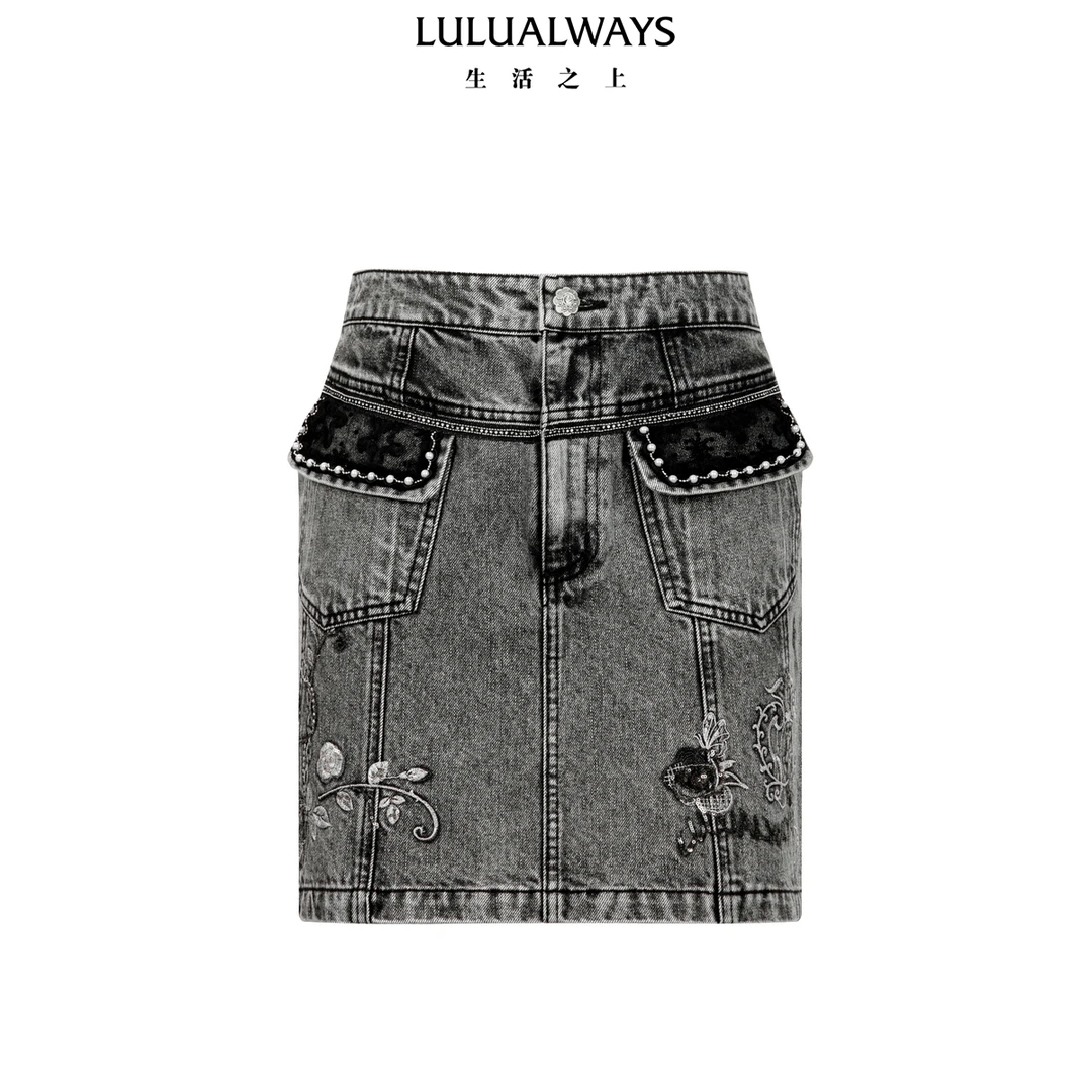 LULUALWAYS【商场同款】25春季新款优雅气质百搭设计感牛仔半身裙