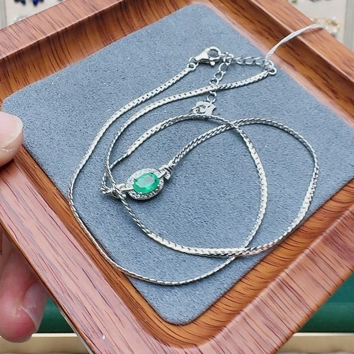 祖母绿吊坠(不含链)银S925镶嵌吊坠