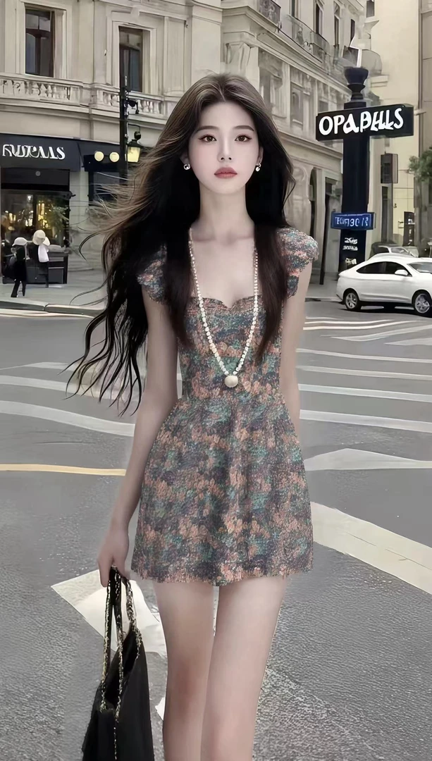 新款法式温柔知性风方领修身收腰别致设计感减龄连衣裙氛围感女装