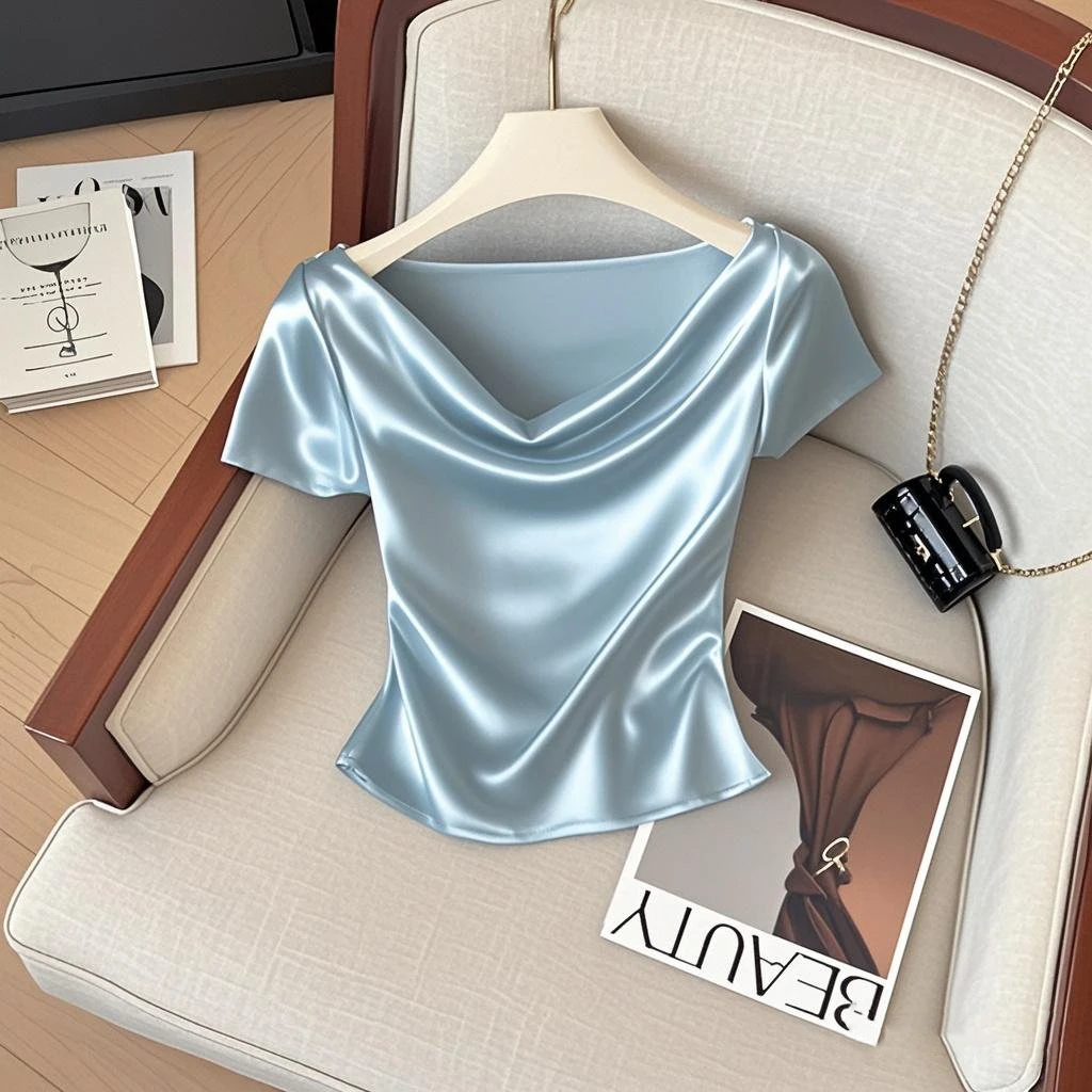 2025夏季新款洋气时尚气质千金清冷感贵系小众百搭短袖T恤上衣女