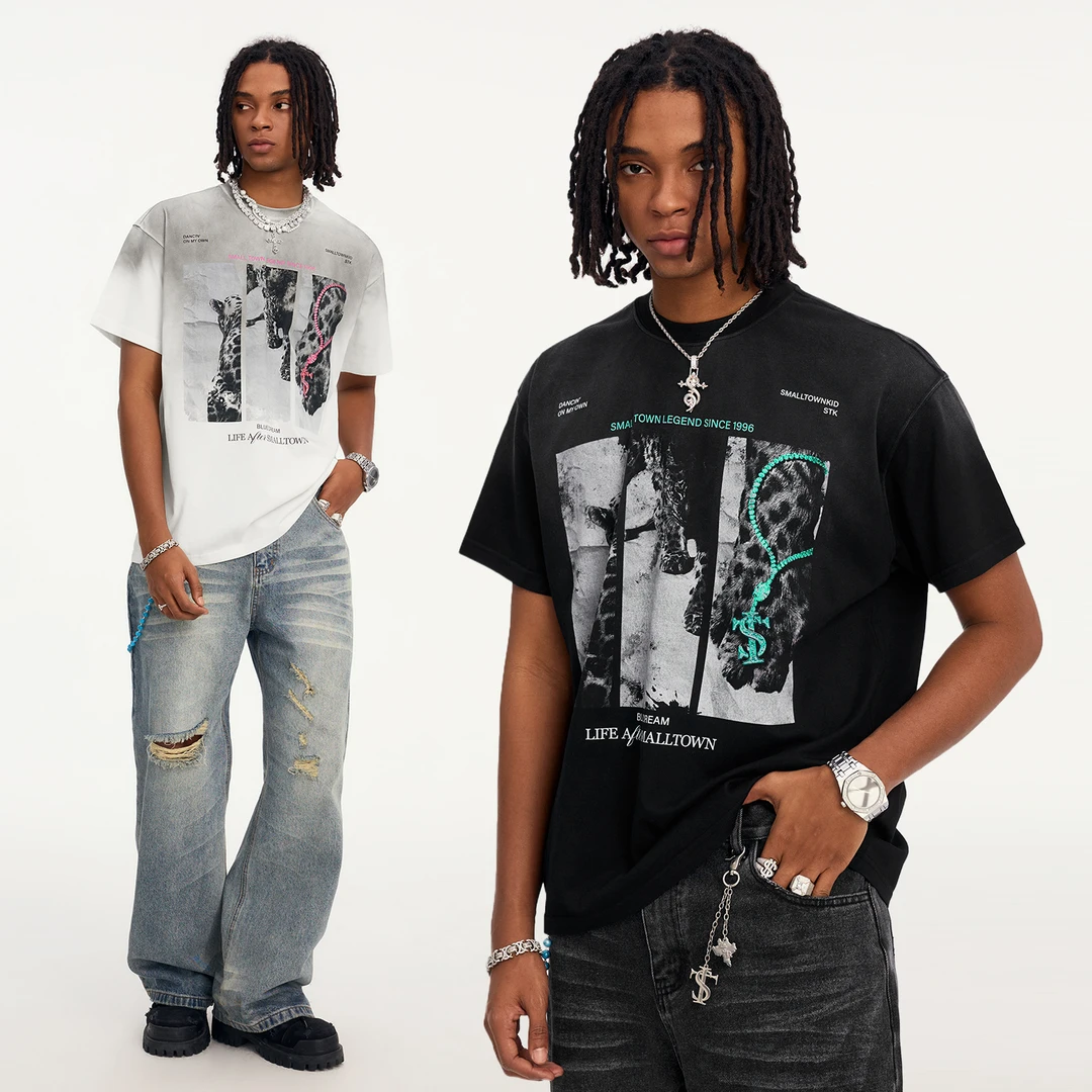 STK SmallTown Kid 管中窥豹脏洗短袖T恤复古美式做旧男女宽松TEE
