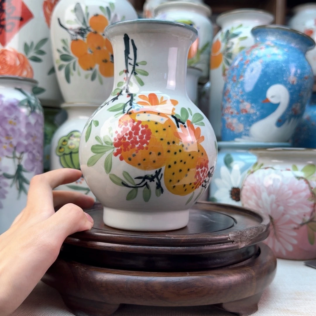 景德镇陶瓷手绘花瓶无孔