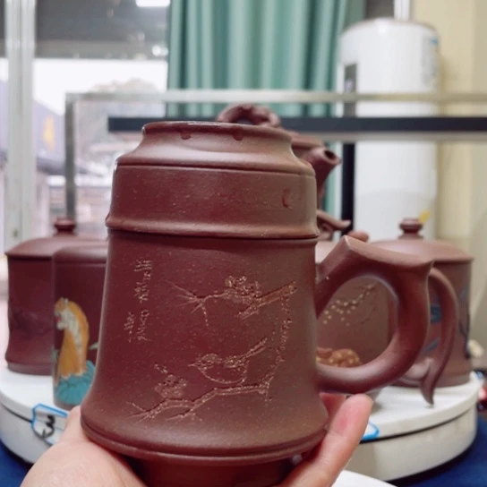 紫砂茶杯紫泥金钟杯