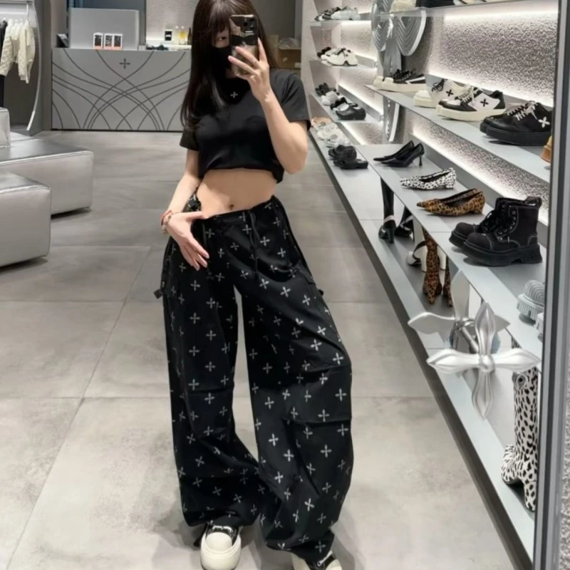 黑花园狩猎伞兵裤黑色满印花工装裤扎染运动休闲裤25年春夏