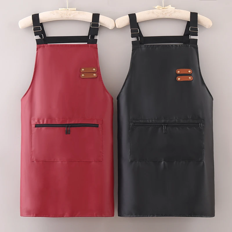 新款皮革定制logo围裙厨房家用防水防油餐饮工作服水产PU围腰免洗