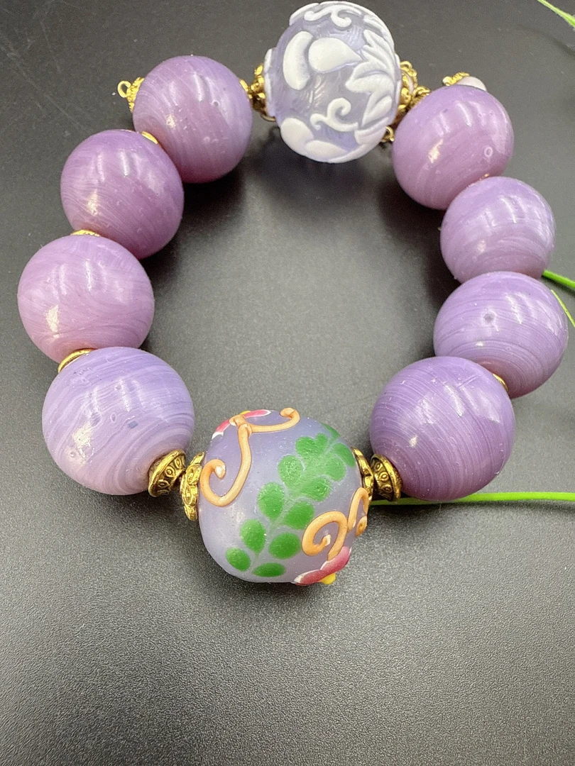 博山紫色琉璃手串 百搭复古