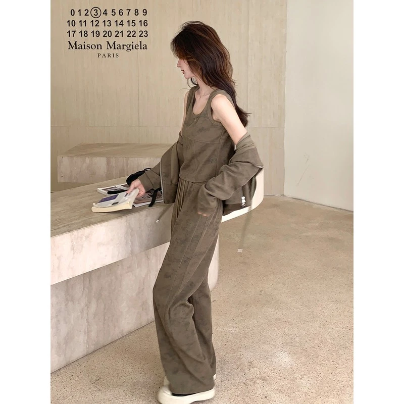 美拉德穿搭独特扎染卫衣套装女春秋超火好看休闲运动高级感三件套