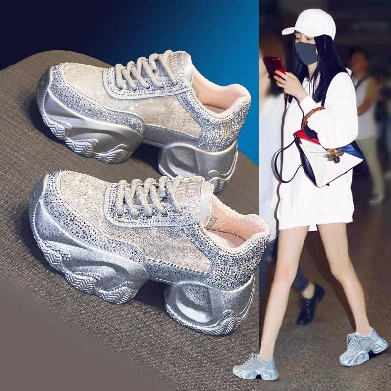 明星同款老爹鞋女2025夏季新款厚底内增高运动鞋休闲鞋透气网鞋