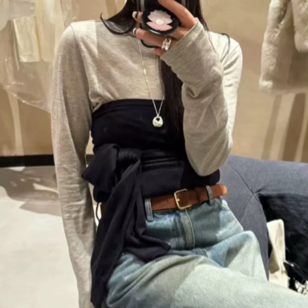 韩国东大门atmosphere向日葵同款轻薄微透舒适纯色打底衫长袖T恤