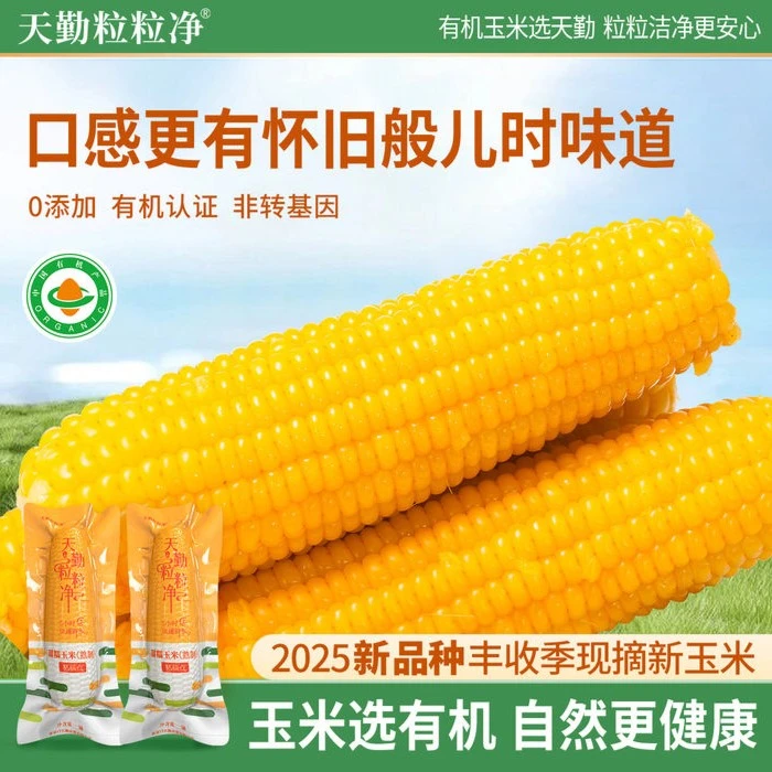 天勤粒粒净ZB福利有机非转基因早餐真空锁鲜黄甜糯玉米260g*3根