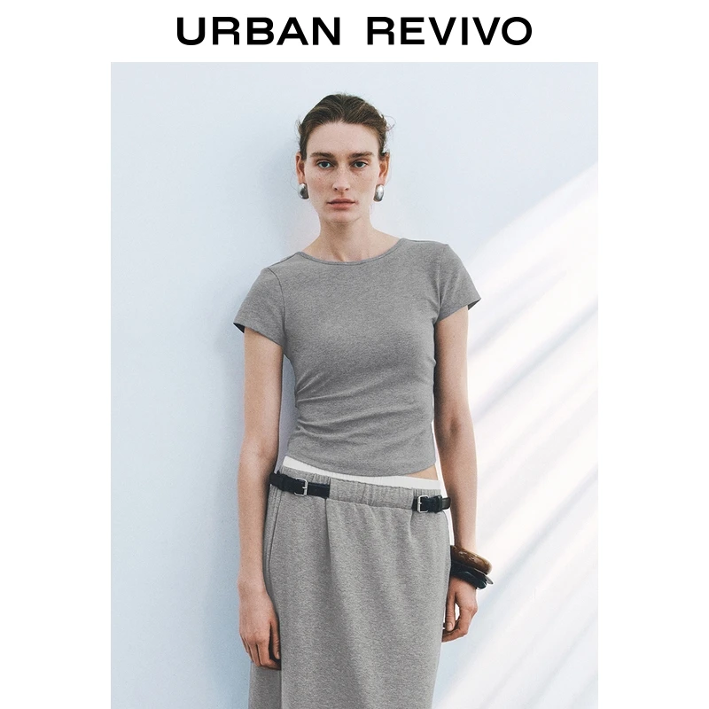 UR2025秋季新款女装时尚休闲修身交叉设计短袖T恤UWJ450084
