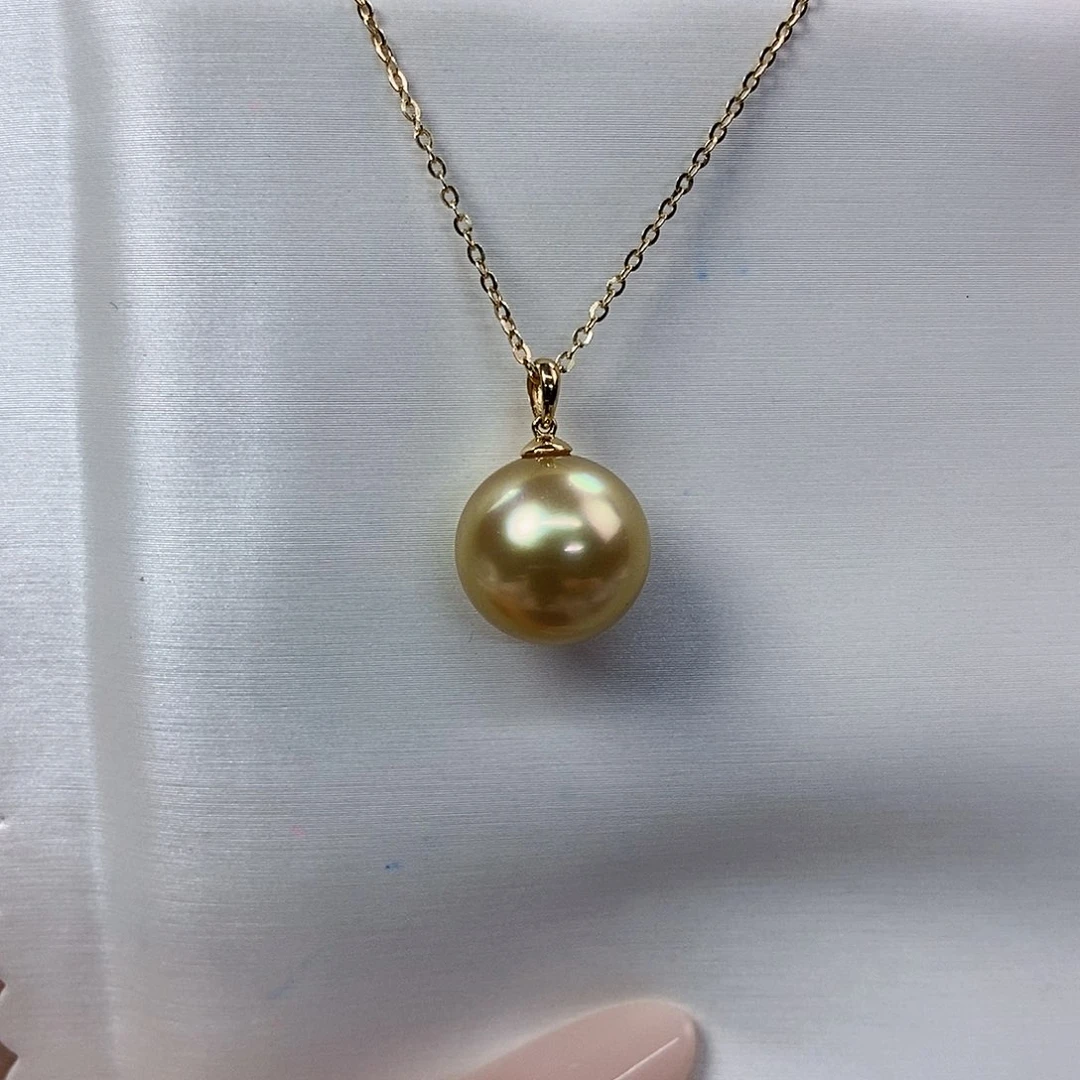 18K金镶嵌海水珍珠吊坠(不含链)金珠12-13