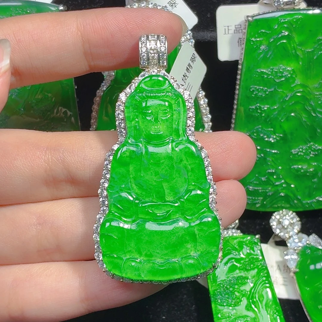 翡翠银S925镶嵌颈饰天然A货翡翠