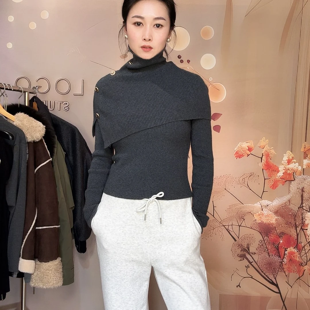 深灰真两件披肩上衣