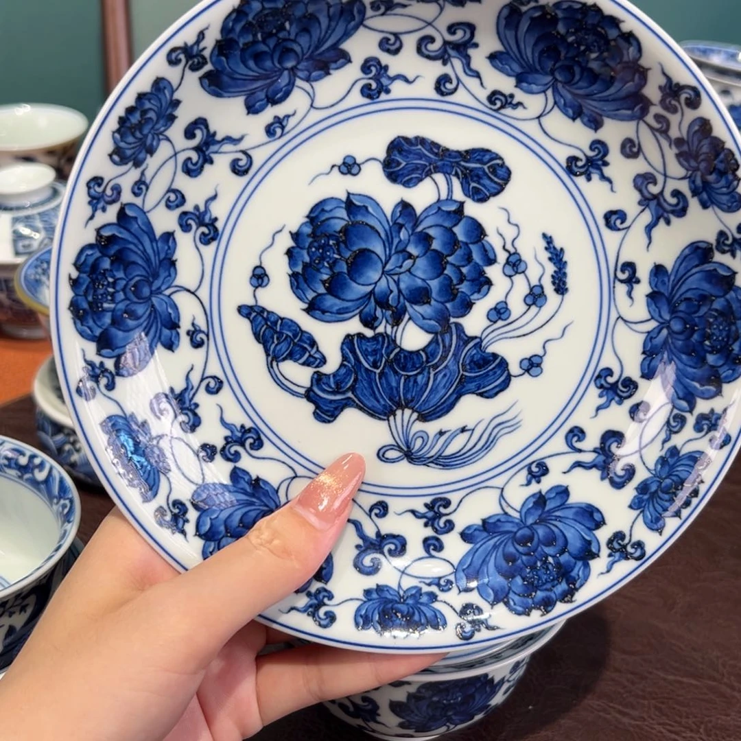 青花雯华堂手绘壶承