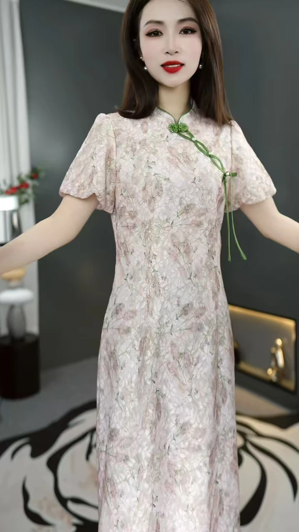 B5Q-7375宽松连衣裙显瘦气质大码轻奢新中式旗袍