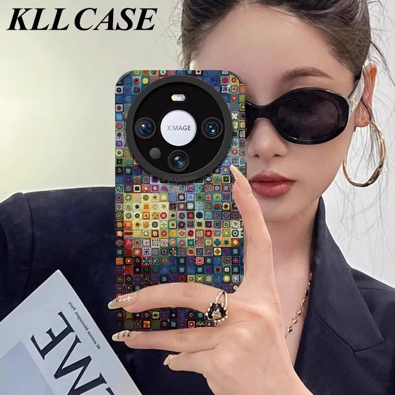 【进口小羊皮】适用华为mate70pro手机壳拼接马赛克彩绘m60pro+新款