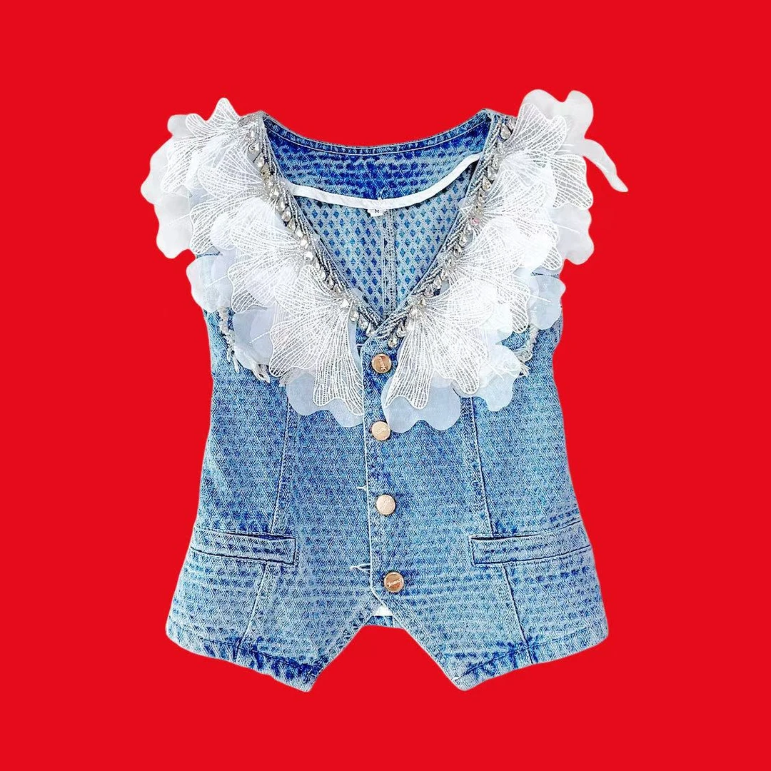 【漫老板】6390私服 定制重工V领钉珠牛仔马甲