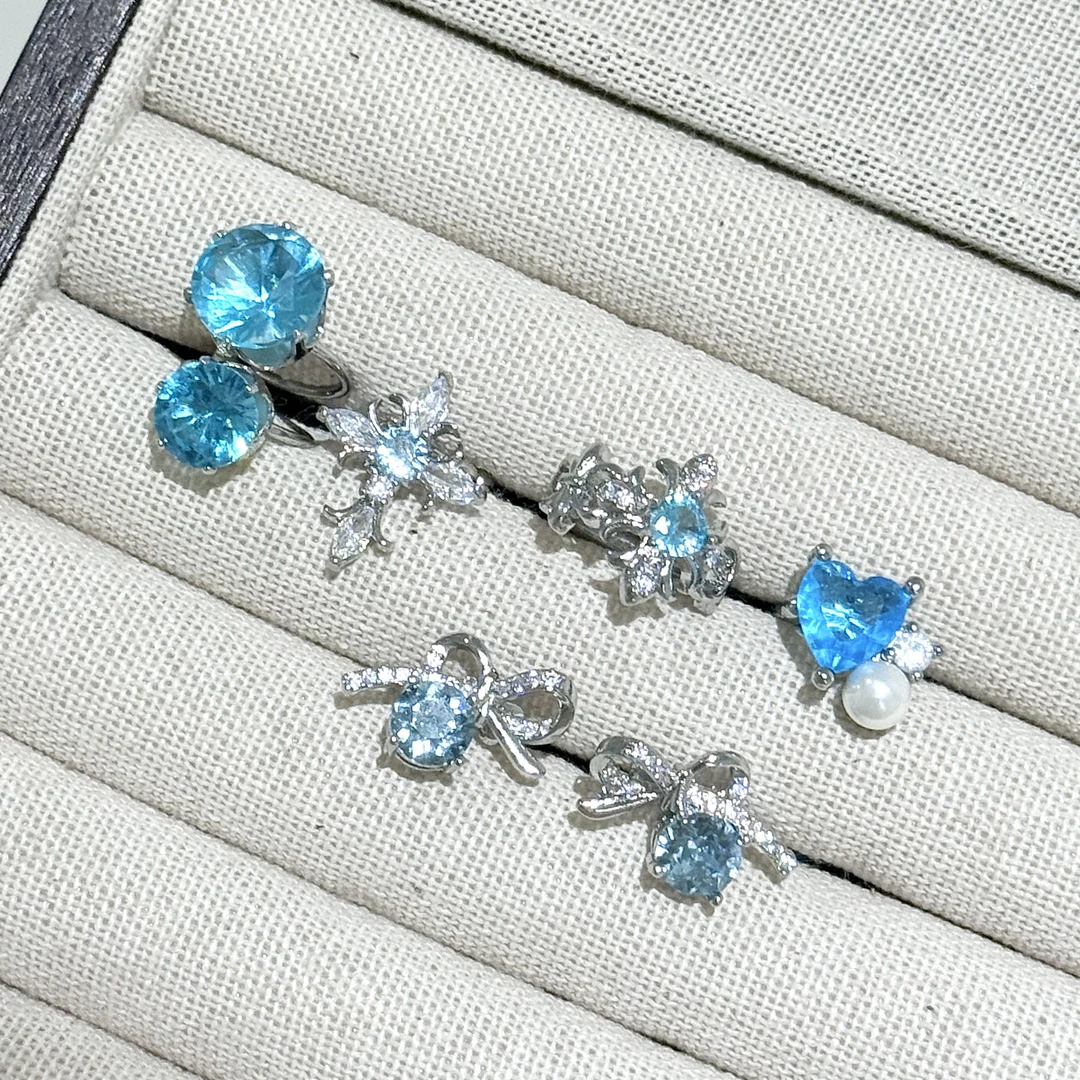 合金耳饰 【17SR】水蓝色的夏天冰蓝亮闪可调节耳骨夹