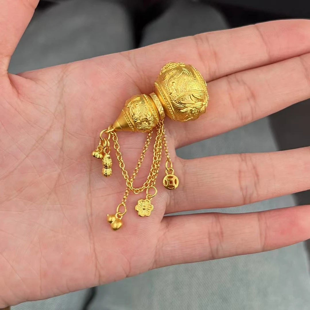 黄金 足金999 古法工艺 不染葫芦吊坠 半手工錾刻吊坠金重17.73克