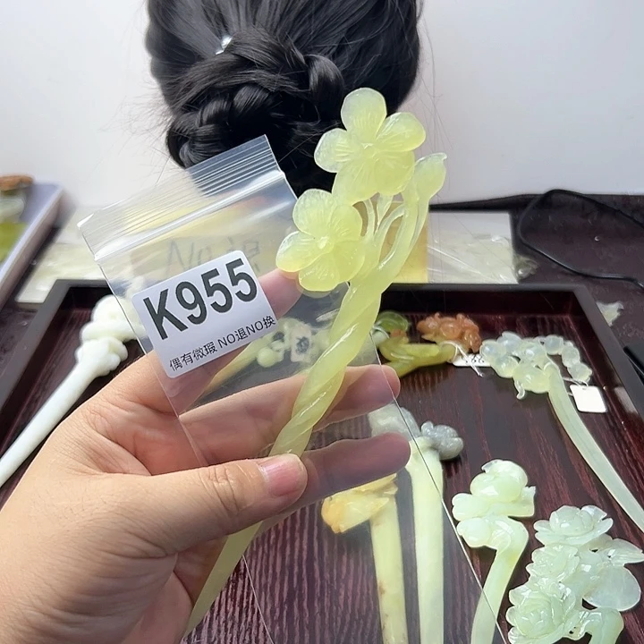 蛇纹石玉发饰合金梦***梦