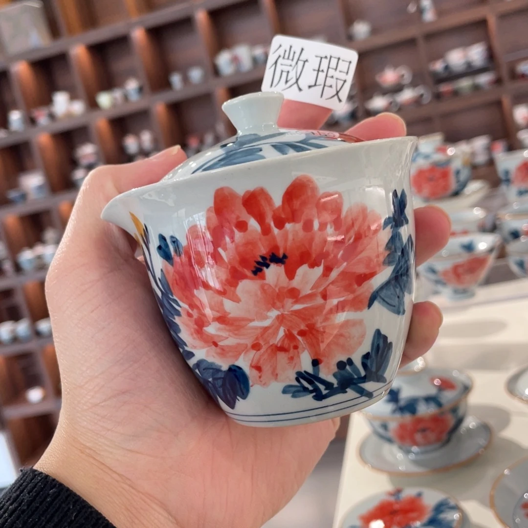 釉下手绘茶具微瑕