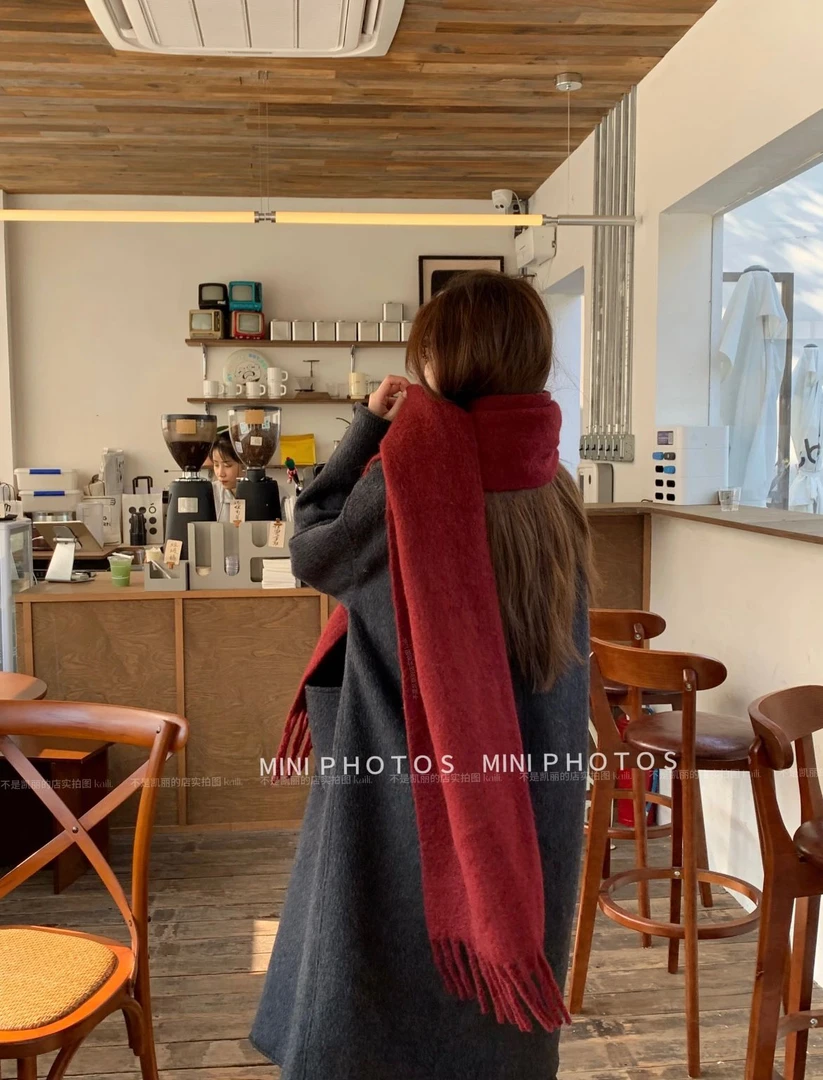 shan外贸余单保暖常规款轻职风纯色条纹围巾时尚长款针织加厚