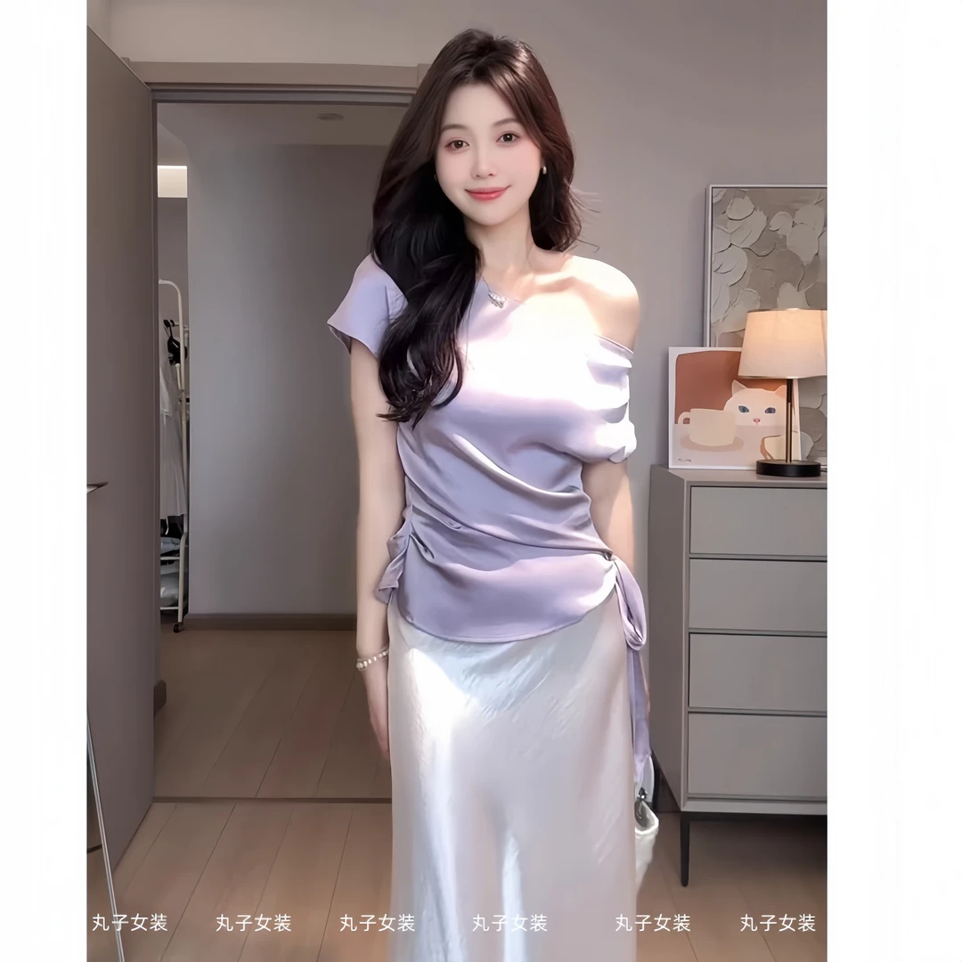 女装夏装套装2025新款爆款法式温柔风斜肩上衣气质百搭包臀半身裙