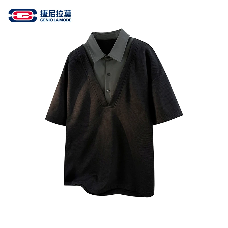 GENIOLAMODE假两件polo衫男士夏季翻领体恤美式短袖T恤休闲上衣潮