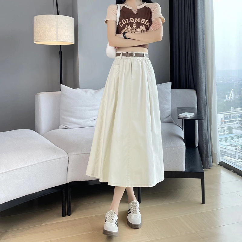 全棉速干垂感半身裙女夏季薄款2025高腰显瘦a字小个子气质中长裙