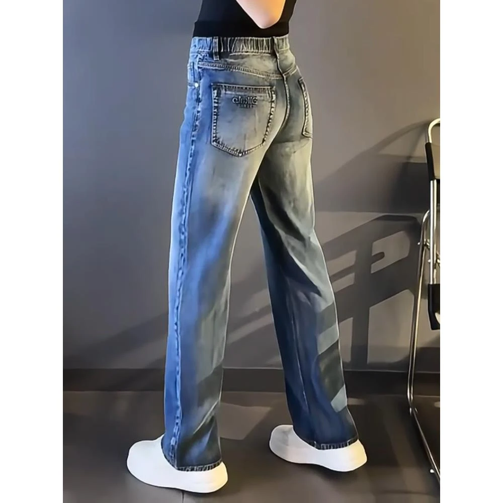 同款品质潮牌男士春秋新款时尚牛仔裤男款阔腿休闲显瘦长裤子潮流