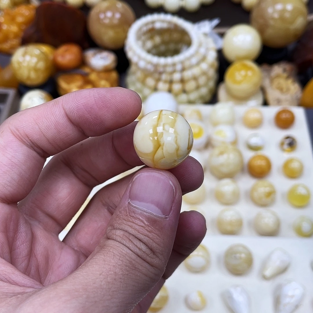蜜蜡未镶嵌珠宝奇石19.0mm【橘金丝石膏瓷白】圆珠