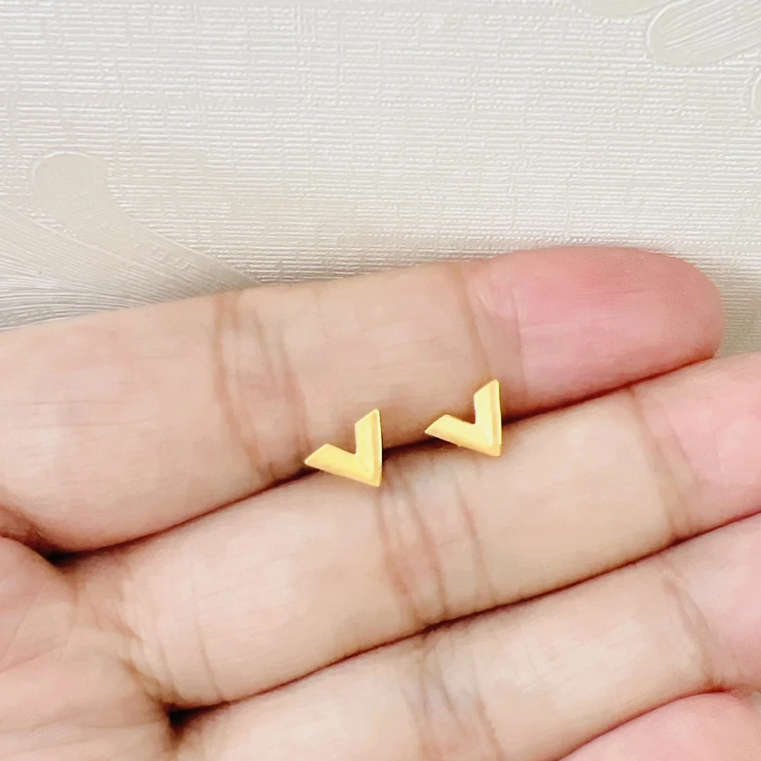 足金999 v字耳钉直针时尚仙女