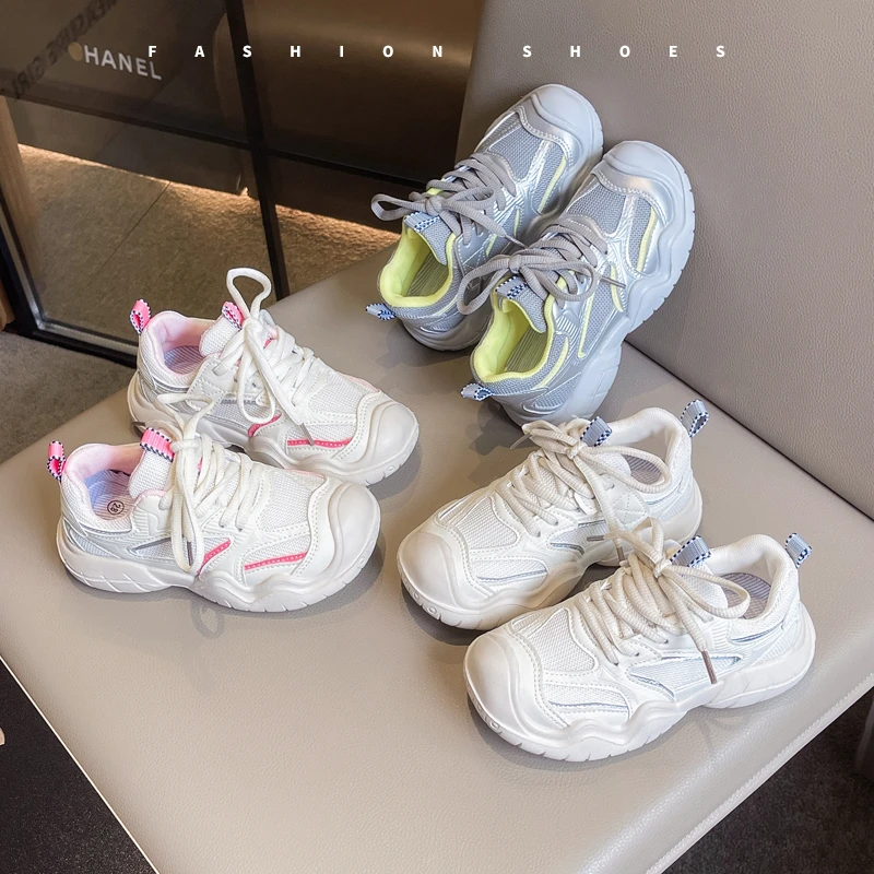 女童鞋子春秋2024新款儿童运动鞋中大童老爹鞋软底跑步小白鞋817