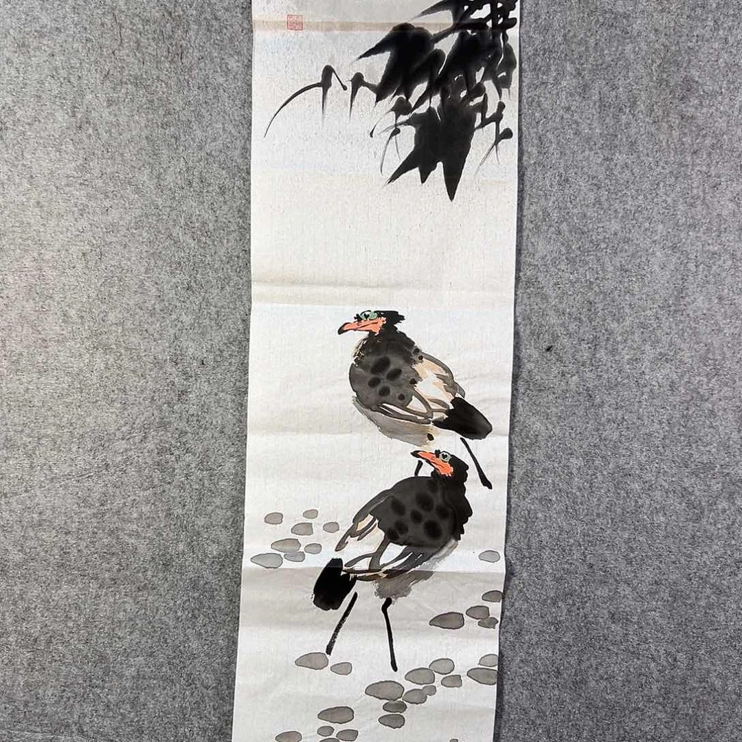 国画295 花鸟在树丛的顶端鸣叫叫声中