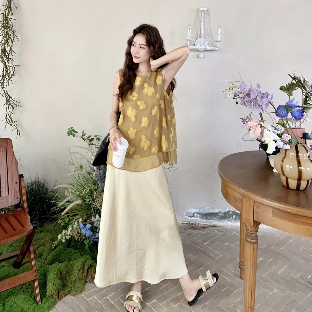 氛围感穿搭套装裙女2025年夏季新款重工花朵刺绣上衣半身裙两件套