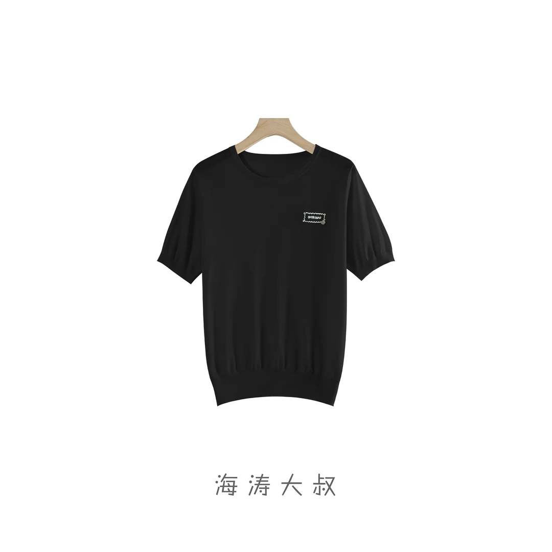 【海涛大叔】天丝亚麻胸前小标LOGO针织T恤