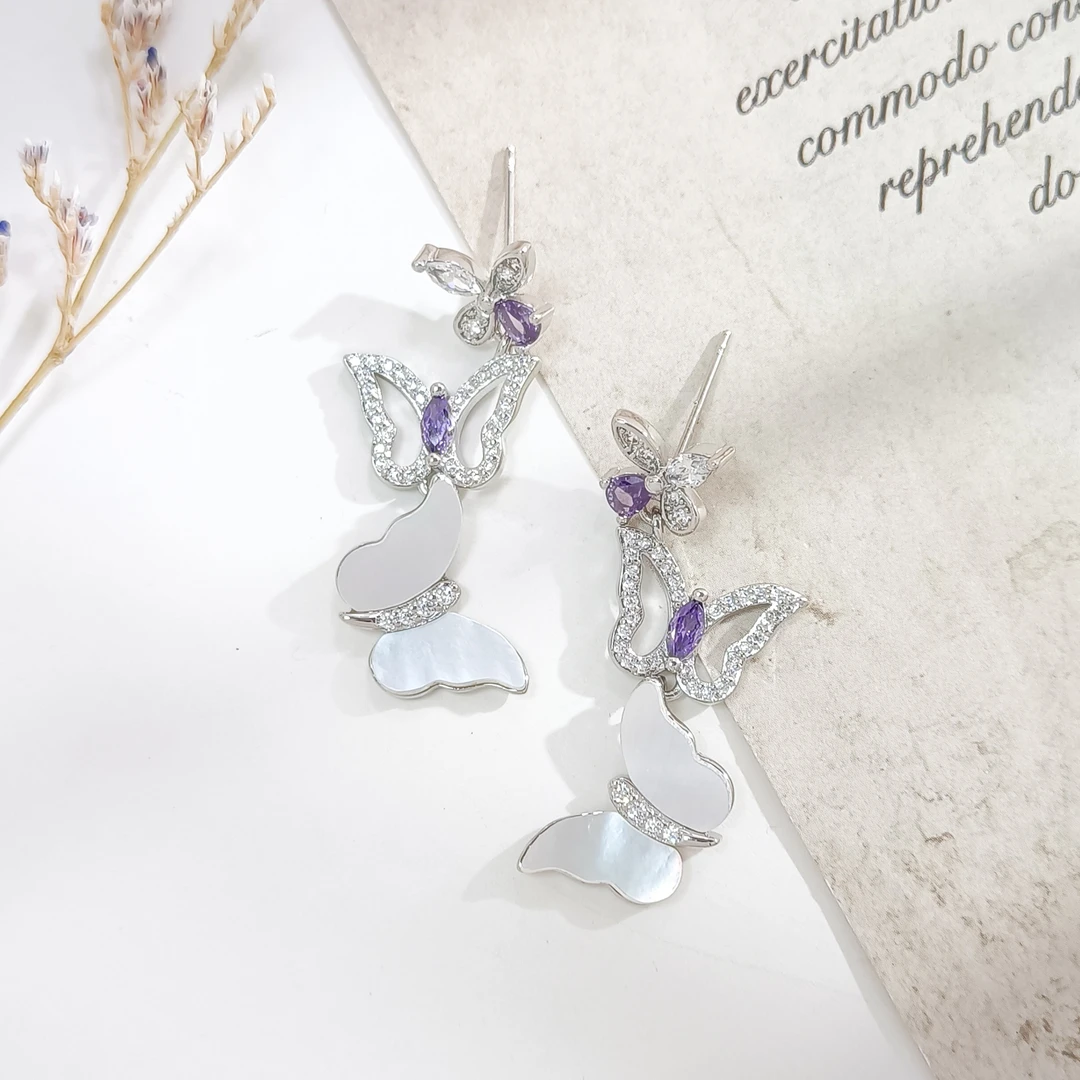 铜合金贝壳耳饰 WJH-008761【霓裳蝶羽】耳饰简约小众时尚