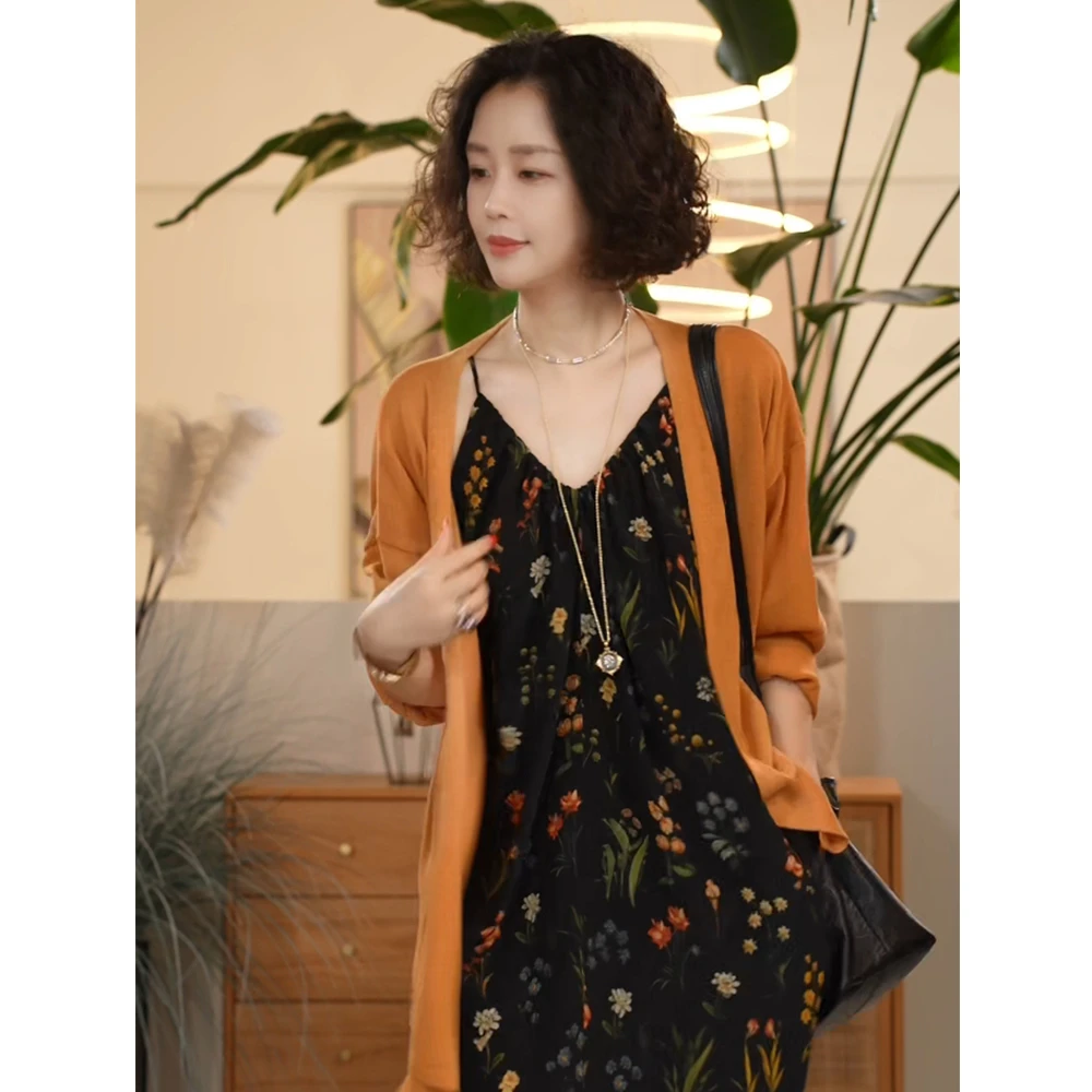 Y【叭哒不惑】半糖  休闲时尚夏季长袖针织气质百搭纯色开衫外套