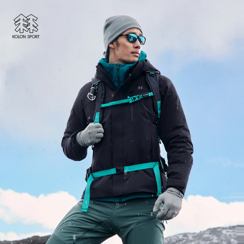 KOLON SPORT可隆羽绒衣防水防风透湿男士轻量微弹连帽鹅绒夹克