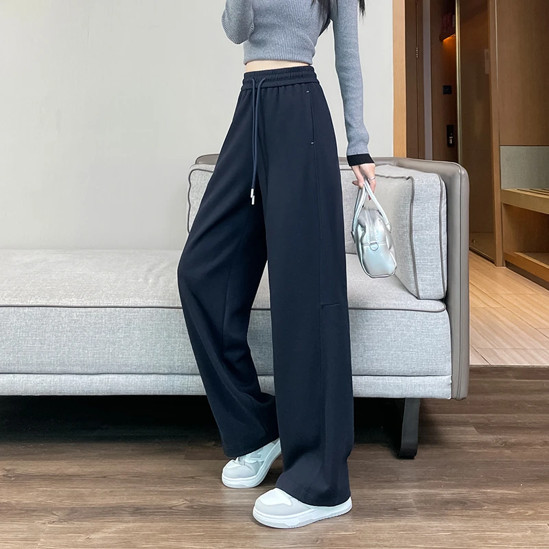 羊绒运动阔腿裤女秋冬高腰直筒冬季加绒裤子女羊毛镰刀香蕉弯刀裤